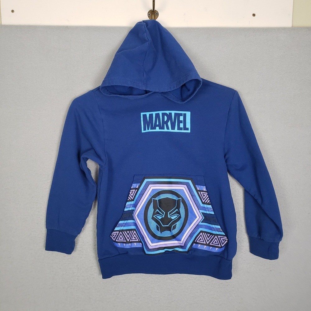 Marvel Wakanda Forever Black Panther Hoodie Sweatshirt Blue Comic Kids Size S